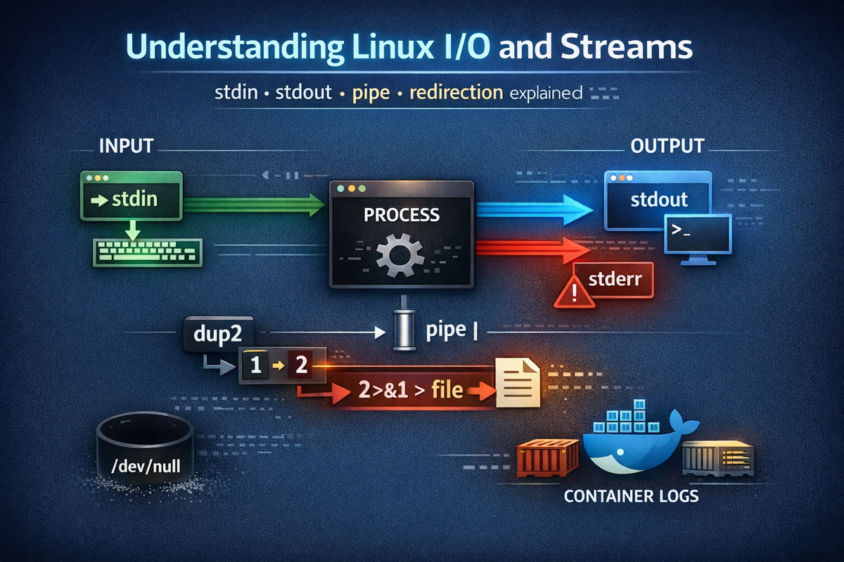 Understanding Linux I/O and Streams — stdin, stdout, pipes, and redirection explained
