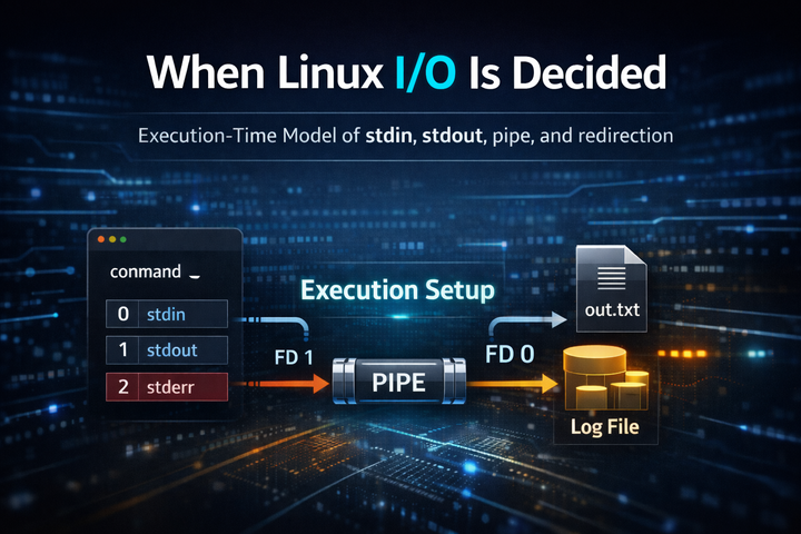 When Linux I/O Is Decided — Execution-Time Model of stdin, stdout, pipe, and redirection